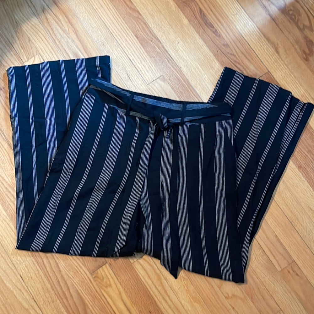 EIC A New Day wide-leg black and white stripe linen pants size xl